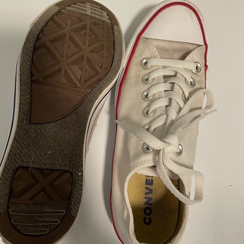 White Low-Top Canvas Sneakers with Red Trim - Women's Casual Shoes - Picture 3 of 3